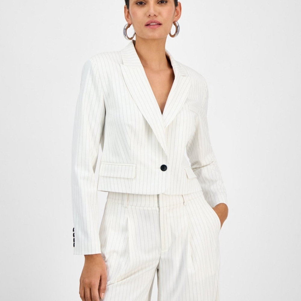 INC International Concepts Cream Pinstripe Cropped Blazer Size: XL NEW